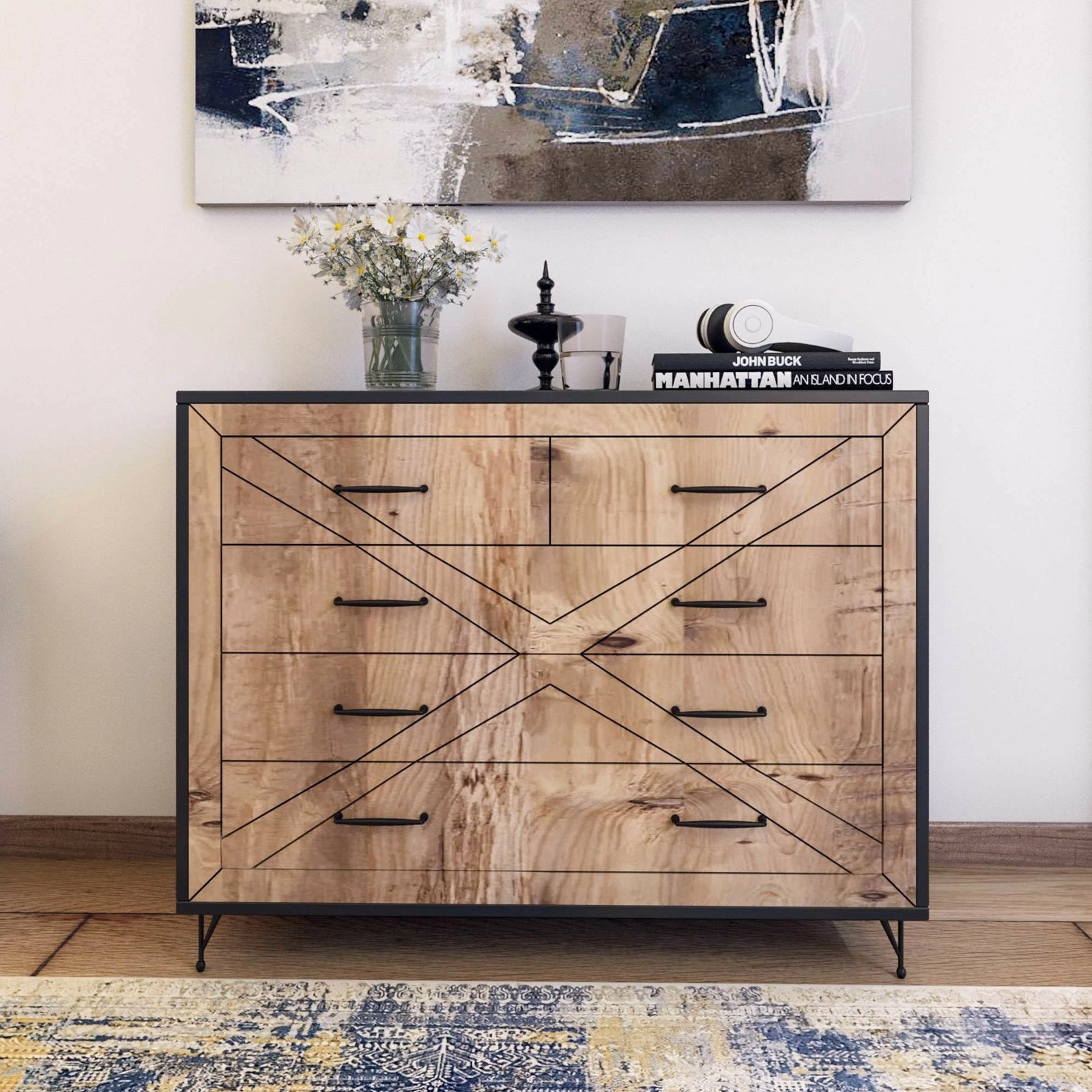 Komodë Hanah Home Comfort, anthracite dhe lis