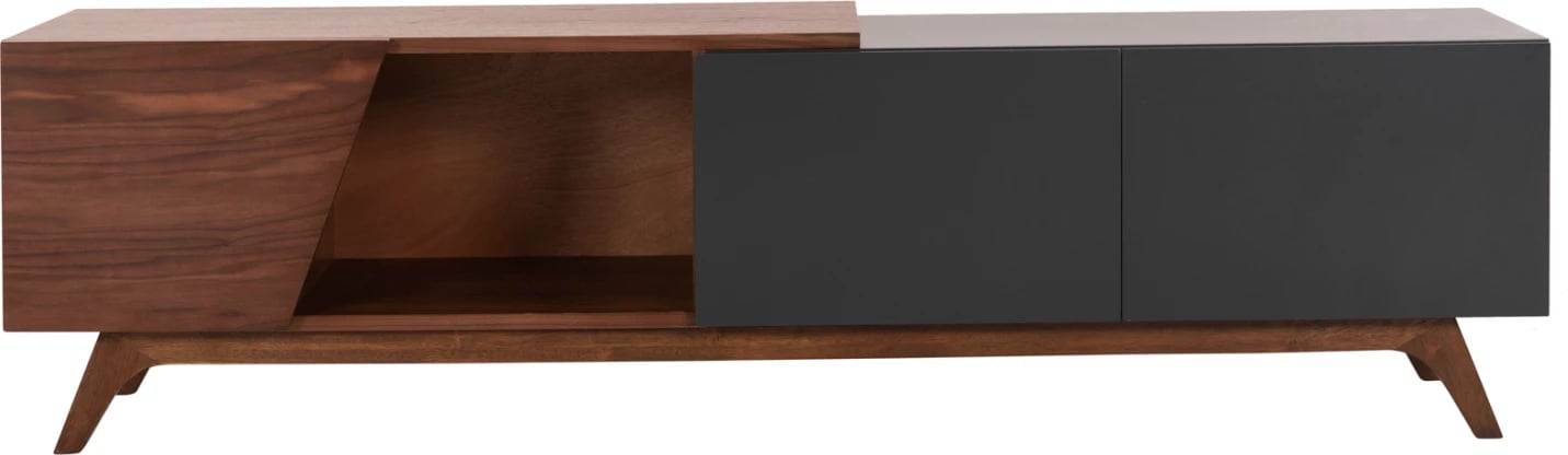 Dollap TV HUDSON MDF me furnir arre, ngjyrë arre dhe gri e errët, 180x40x50H cm