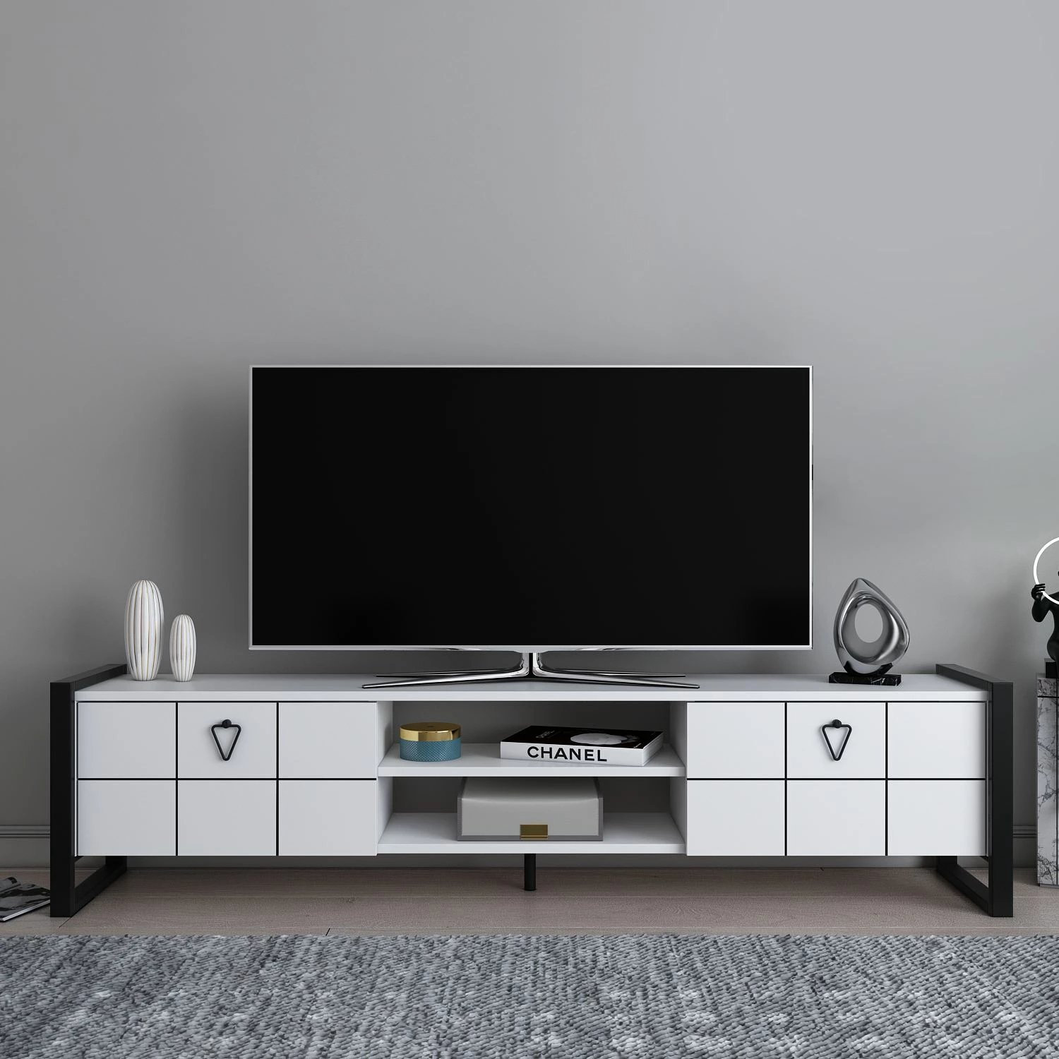 Komodë TV Skye Decor, e bardhë, e zezë