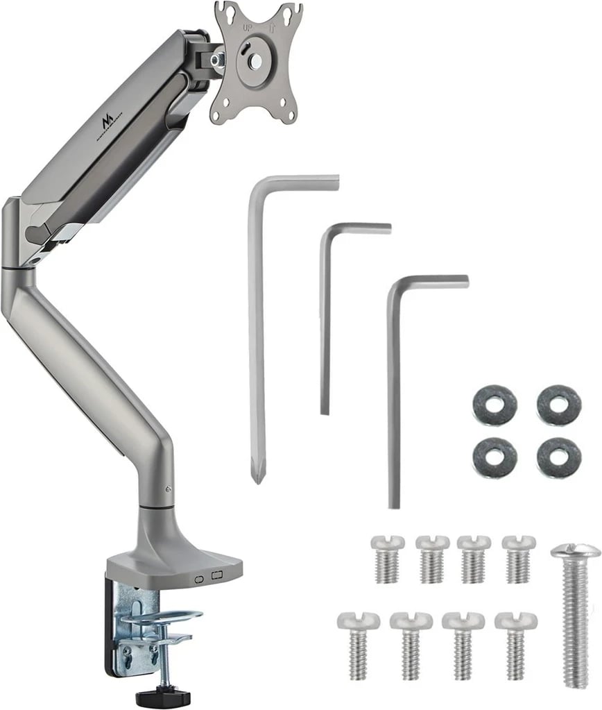 Mbajtës monitori Maclean, krah i dyfishtë, gas spring, 17", 16 kg, Argjendtë