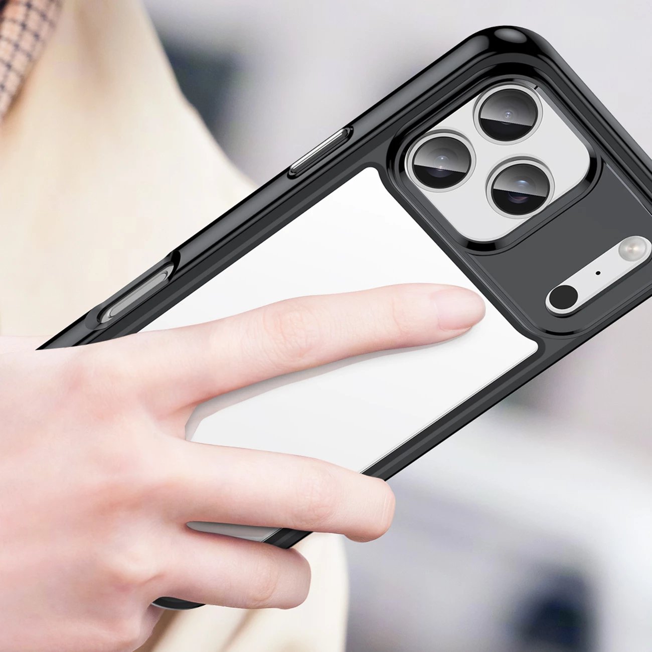 Mbështjellës Hurtel Outer Space për iPhone 17 Pro, MagSafe, i tejdukshëm me korniza të zeza