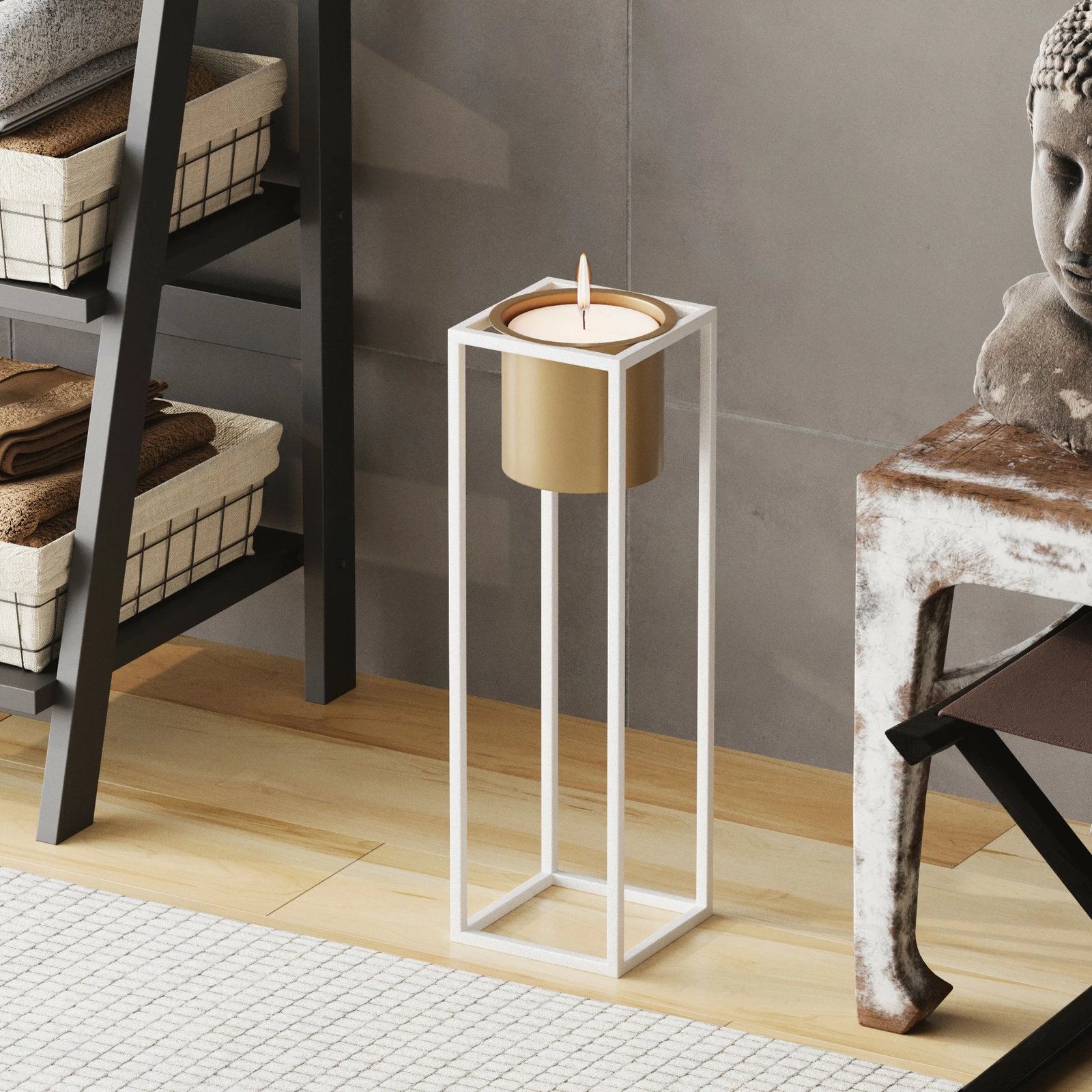 Vazo dekorative Aberto Design, GED-023-C, e bardhë dhe e artë, metal, 15x50x15cm