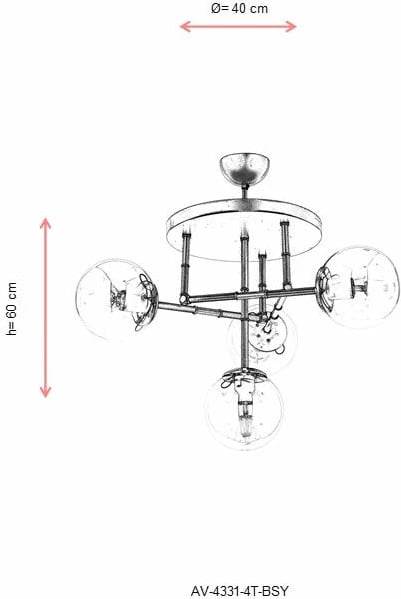 Llambë tavani moderne Opviq, AV-4331-4T-BSY, e zezë dhe ari