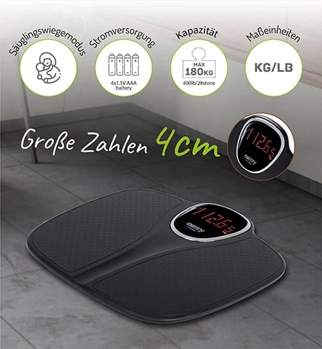 Peshore banjoje, Adler CR 8171, 180 kg, ekran LED, modalitet peshimi për bebe, 29.5x33.5 cm, e zezë