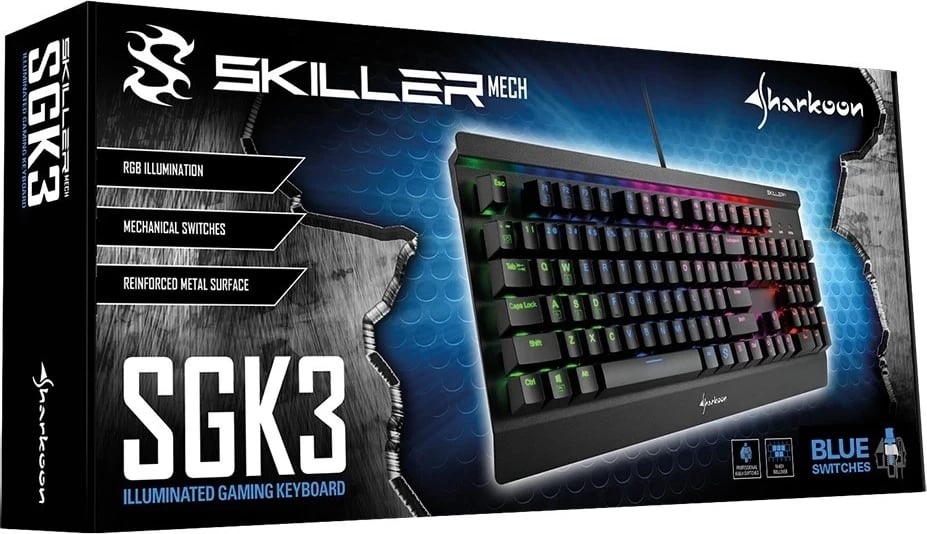 Tastierë mekanike Sharkoon Skiller SGK3, RGB, Kailh Blue, e zezë