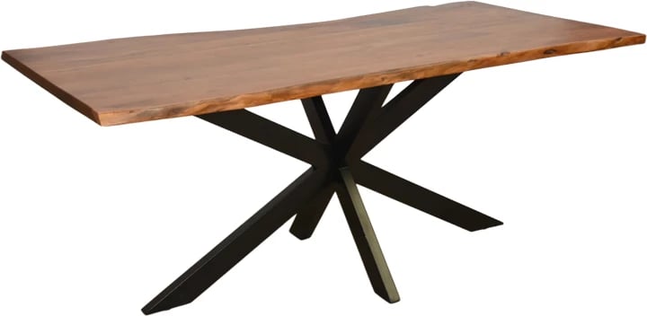 Tavolinë Lenoua, dru akacie masiv, trashësi 3.7-4cm, ngjyrë arre, këmbë metalike të zeza, 180x90x76cm