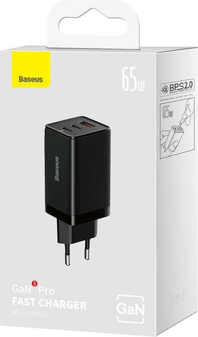 Karikues elektrik Baseus GaN5 Pro, 65W, 2x USB-C + USB, i zi