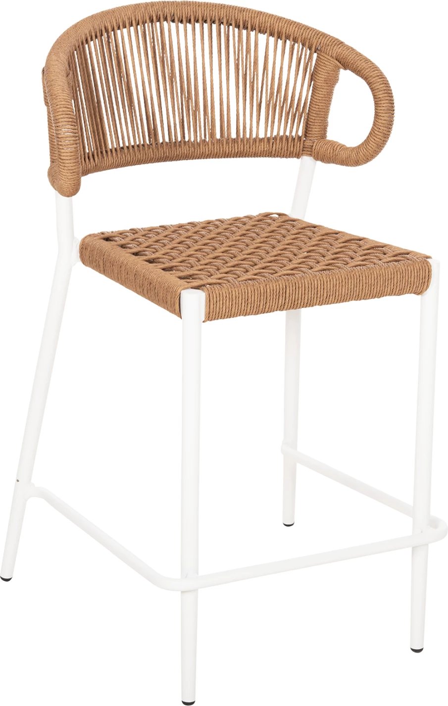 Karrige për bar, lartësi mesatare, EULO FH6087.02, alumin në të bardhë, ratan sintetik në bezhë, 60x60x99H cm