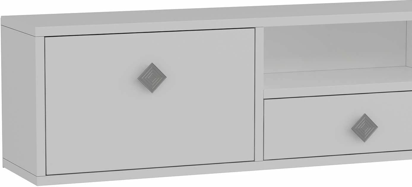 Komodë TV Skye Decor, e bardhë, argjend, 1305-DROP-1