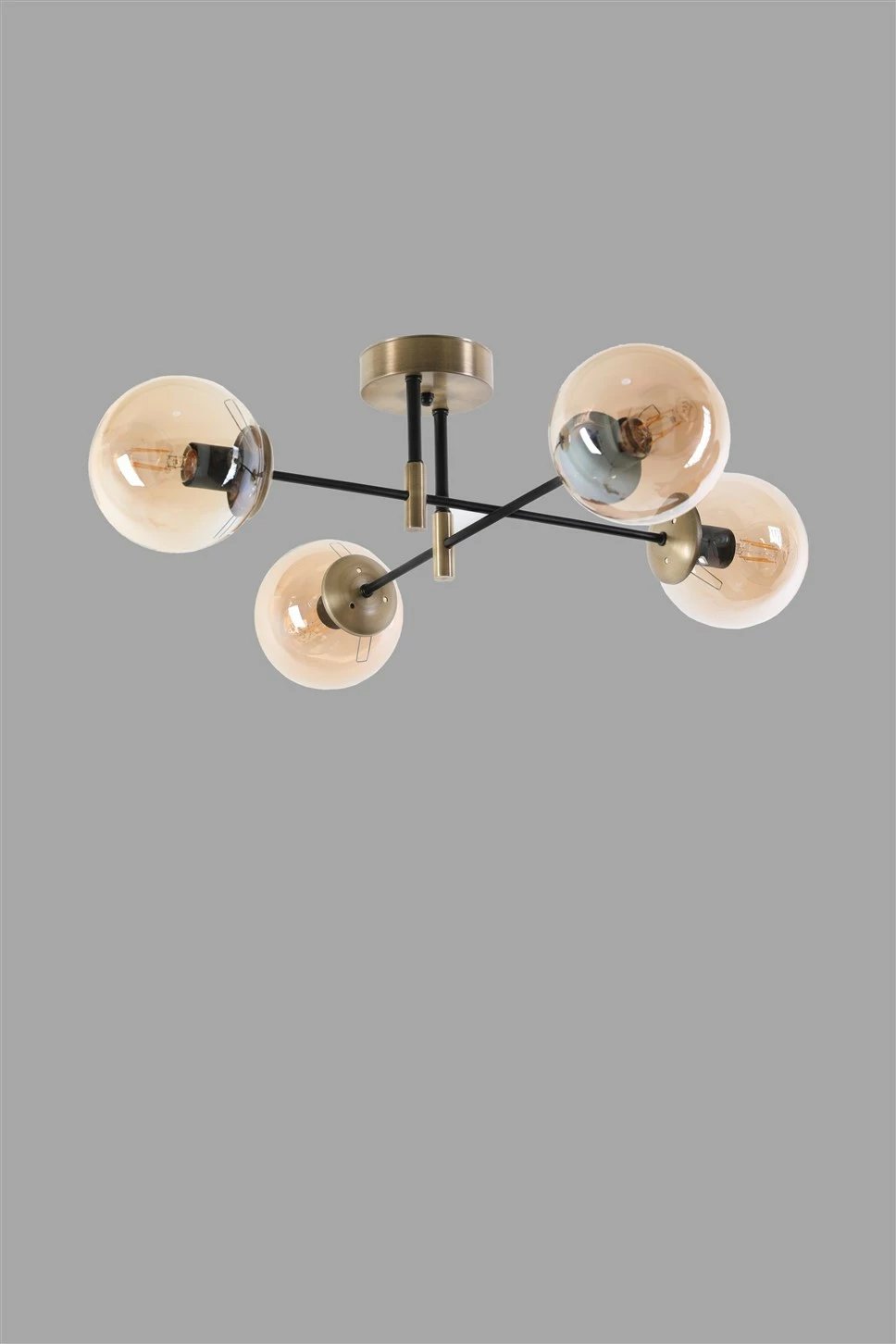 Llambë tavani Opviq Dolunay, 4 drita, ngjyrë bakri, xham bal