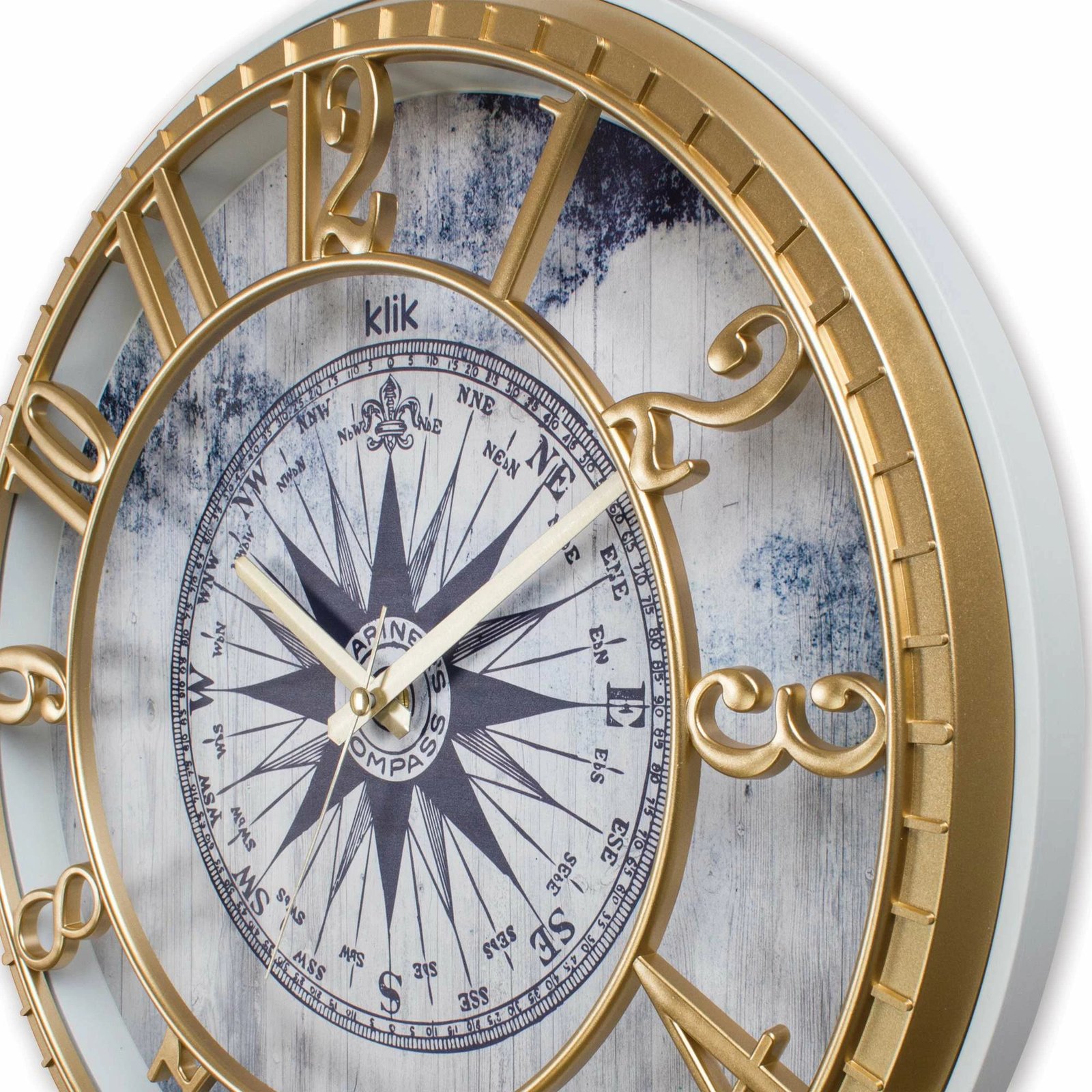 Orë muri dekorative Wallity, Hisar Compass, ngjyrë ari dhe kaltër, 40x40cm