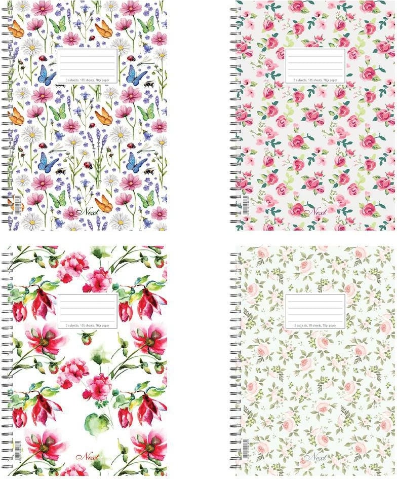 Bllok shënimesh spiral NEXT 21x29cm, 3 tema, shumëngjyrësh