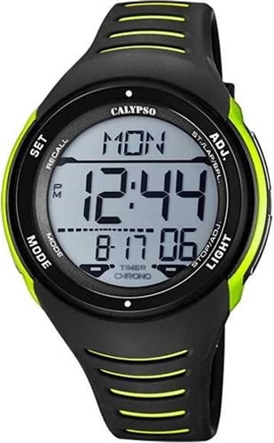 Orë dore sportive CALYPSO K5807/5 për meshkuj, e zezë/jeshile