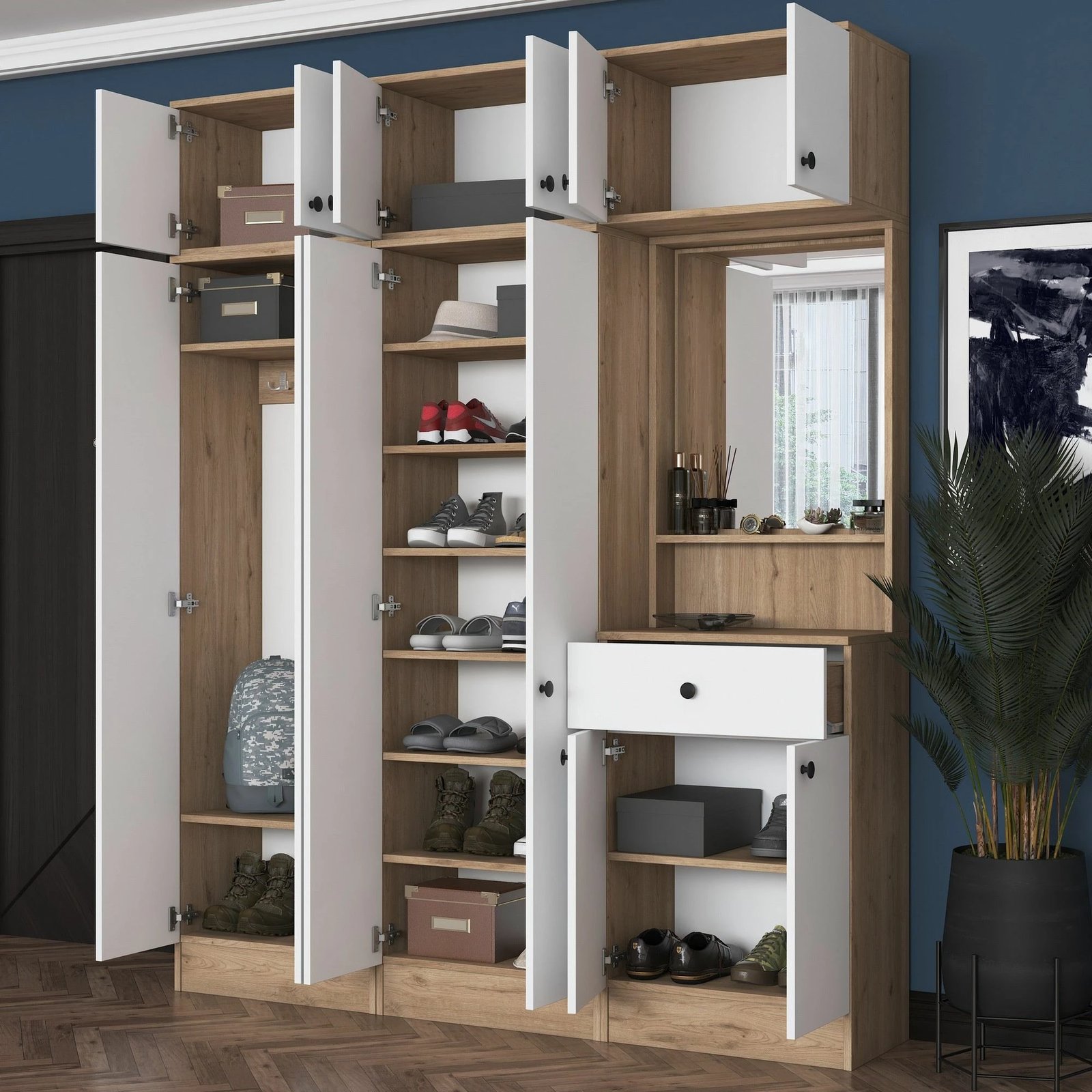 Stendë korridori Skye Decor, ngjyrë arrë dhe e bardhë, me pasqyrë, EA142 - 3451