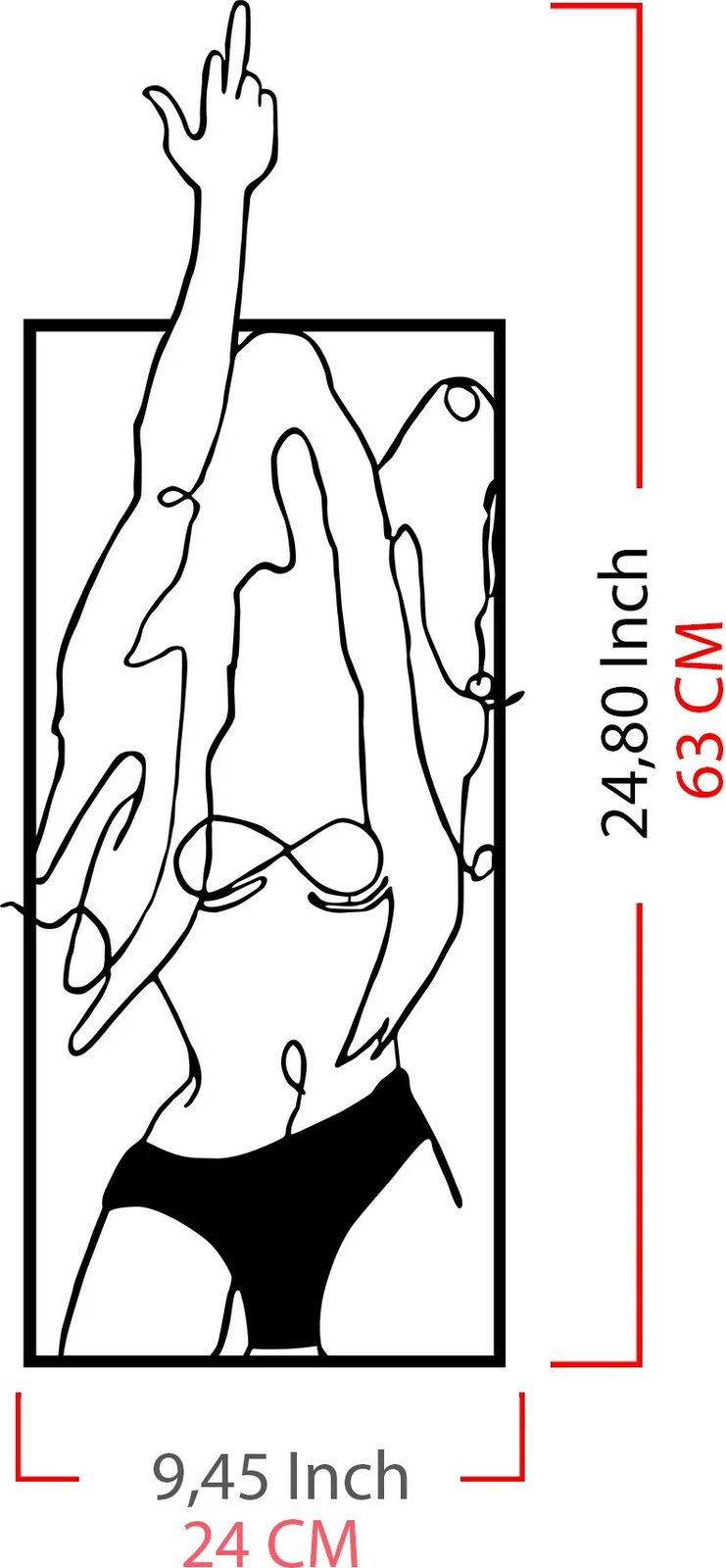 Aksesor dekorativ metalik për mur, Wallity, grua moderne, 24x63cm