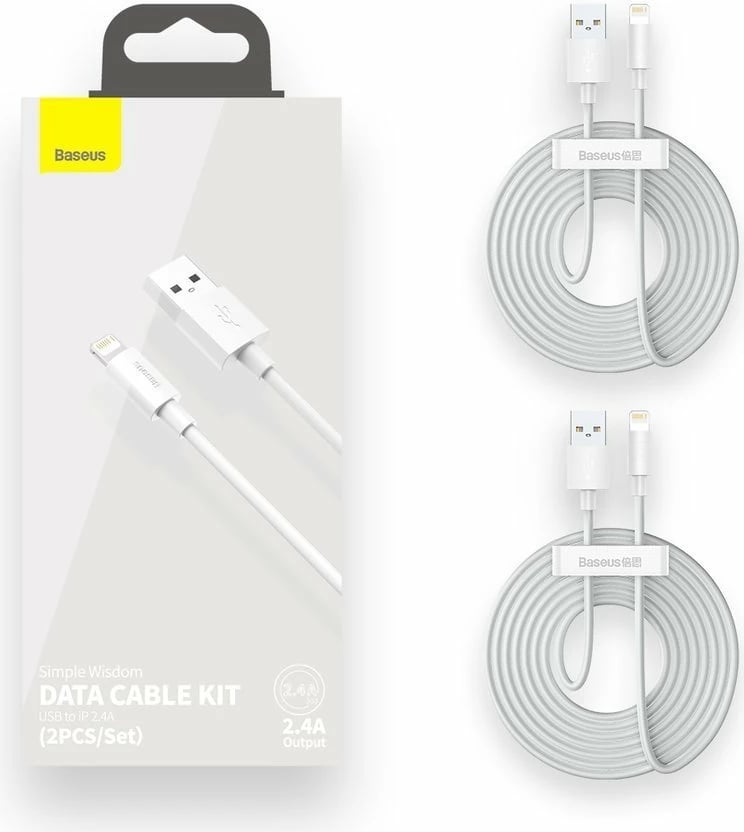Kabllo USB-Lightning Baseus TZCALZJ-02, 1.5m, Set 2 copë, Bardhë