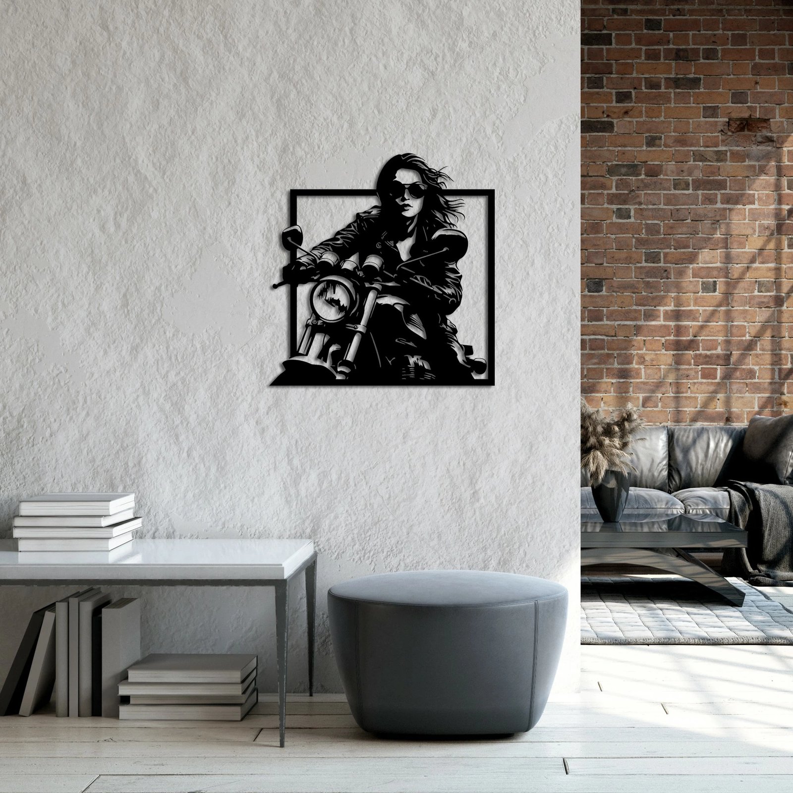 Aksesor dekorativ metalik për mur, Wallity, Rider, ngjyrë e zezë, 52x54cm