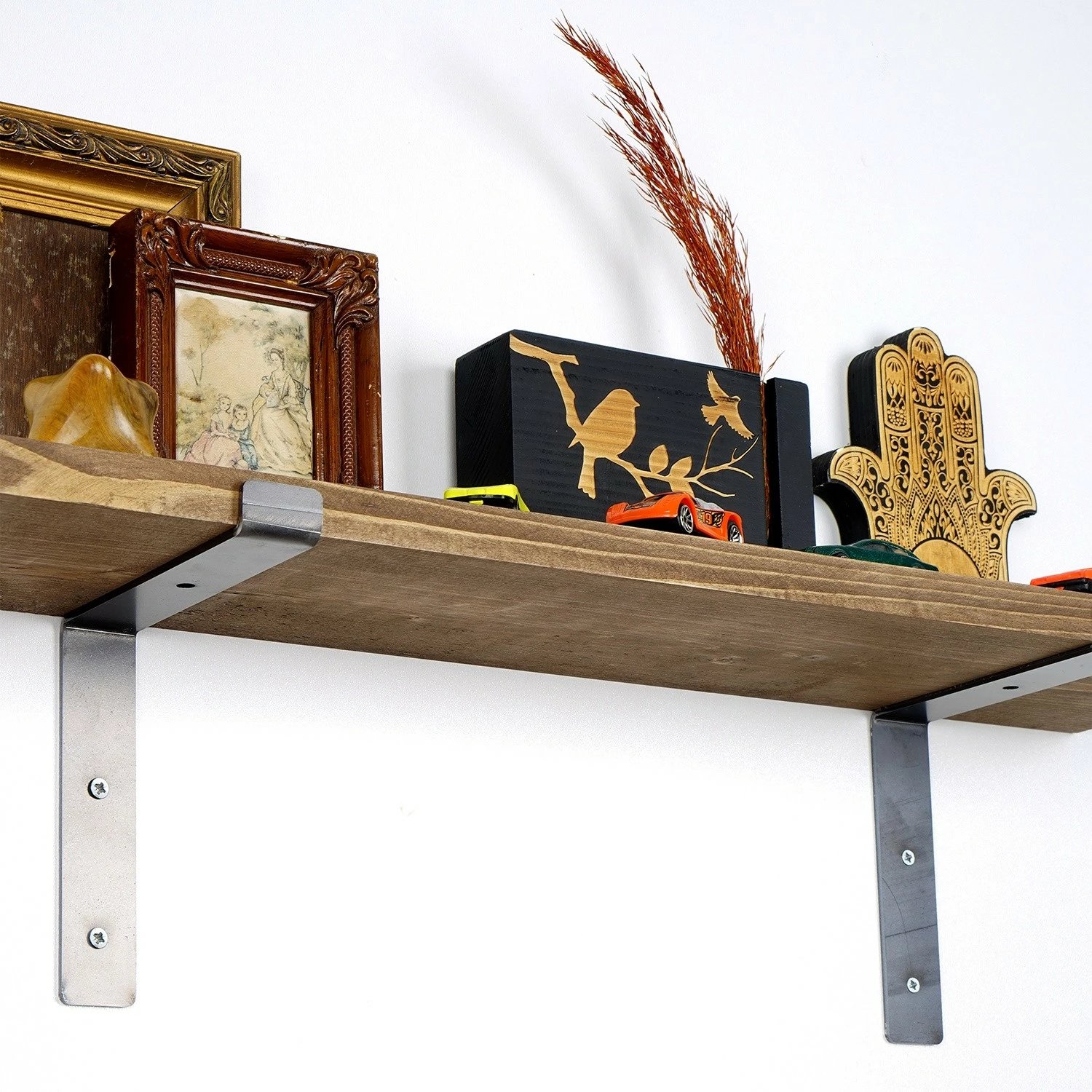 Raft dekorativ prej druri për mur, ngjyrë e zezë dhe arre, Hanah Home Lam002