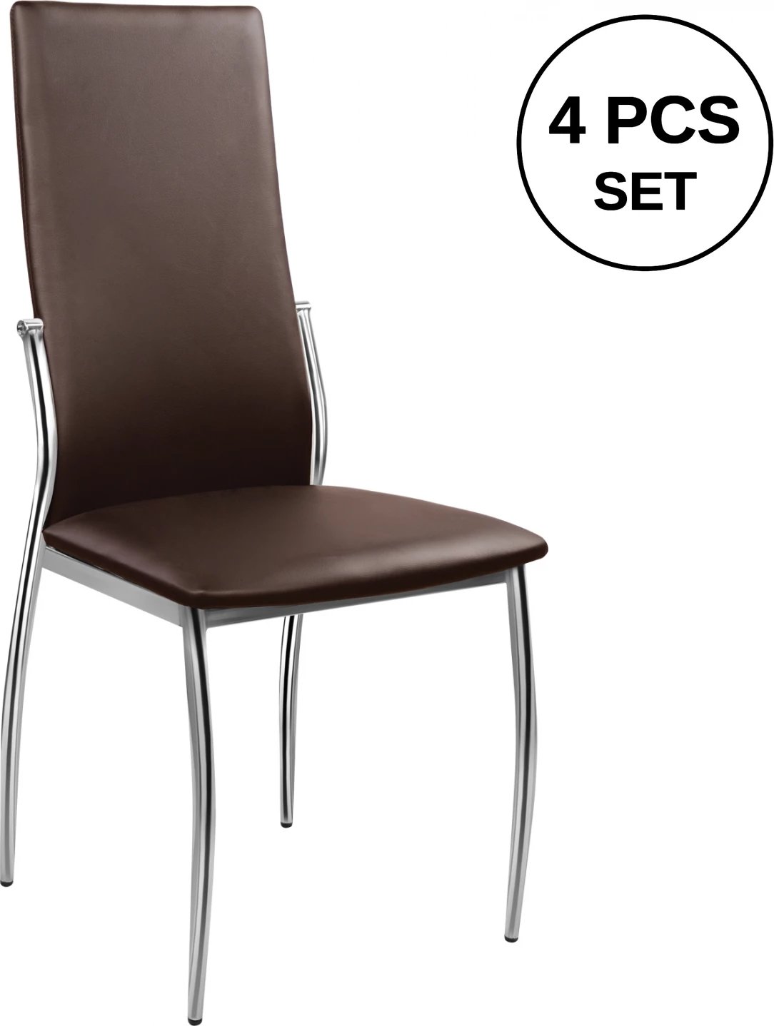 Karrige ngrënie Kim FH0080.05, ngjyrë kafe PU me kornizë metalike 45X55X99 cm, set prej 4 copë