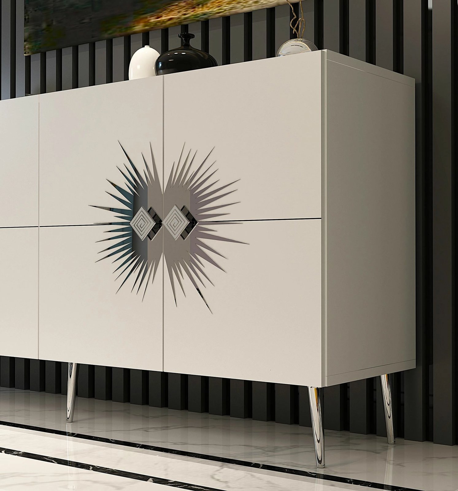 Konsol Skye Decor, Nida KB150, e bardhë, argjend