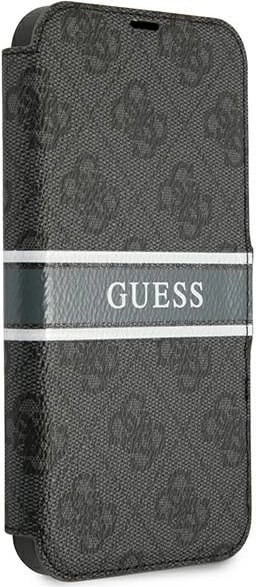 Mbështjellës, Guess, GUBKP13X4GDGR 4G Stripe Book për iPhone 13 Pro Max 6.7", me kapak dhe portofol, gri