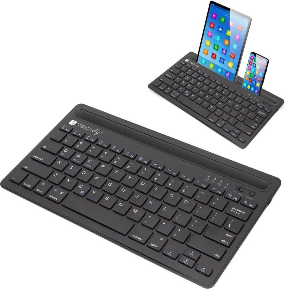 Tastierë Bluetooth Techly ICTBK102U me mbajtëse për tabletë dhe telefon, e zezë