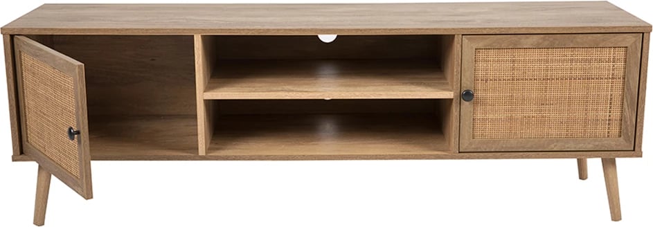Komodë TV Ammos, 2 dyer, natyrale me ratan, 150x39x49