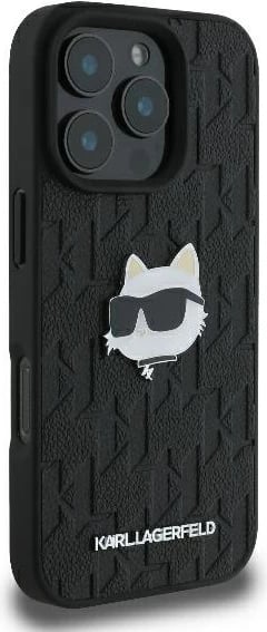Mbështjellës Karl Lagerfeld Monogram Choupette Head Pin për iPhone 16 Pro Max, i zi