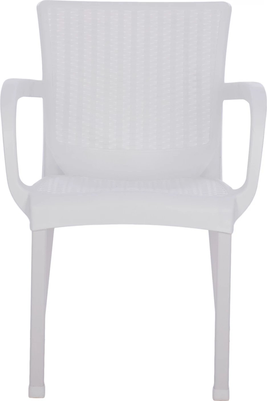 Karrige e bardhë polipropileni rattan, këmbë alumini, FH5591.01, 60x60x82 cm