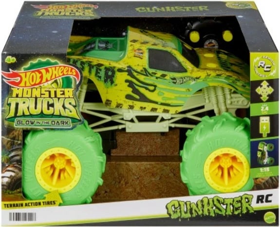 Makine lodër me telekomandë Hot Wheels Monster Trucks Gunkster, 1:15, Gjelbër/Verdhë