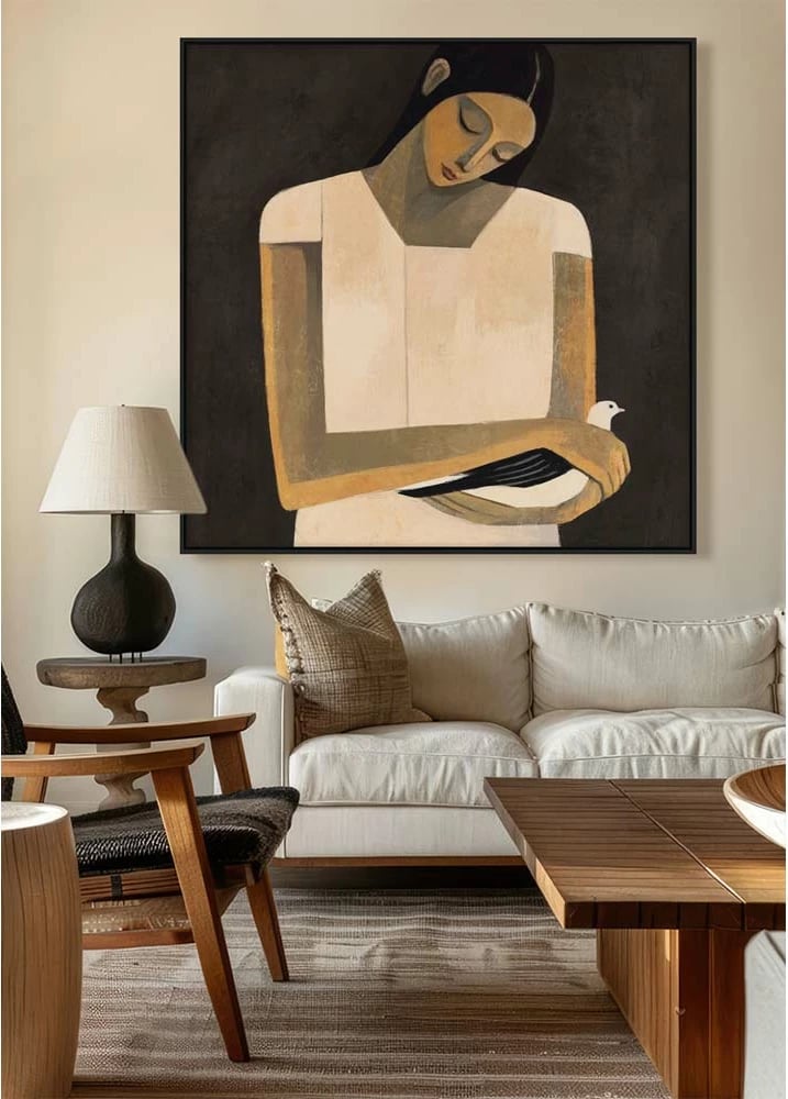 Pikturë dekorative SERENITY B me kornizë, kanavacë, bezhë-kafe, 100x100x4cm