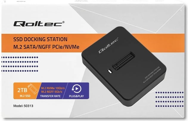 Stacion dokimi për SSD M.2 Qoltec 50313, USB 3.1, i zi