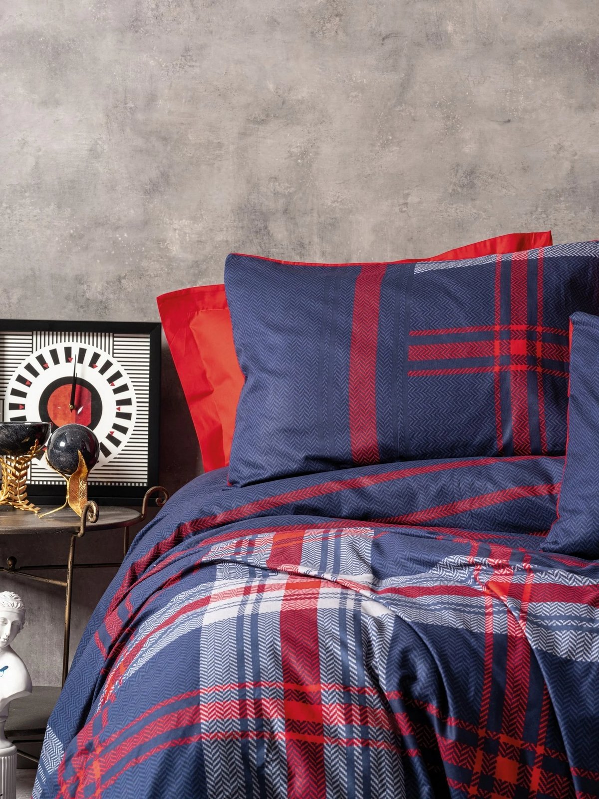 Set mbulesë jorgan për teke XXL, L'essentiel Abel, e kuqe dhe blu e errët