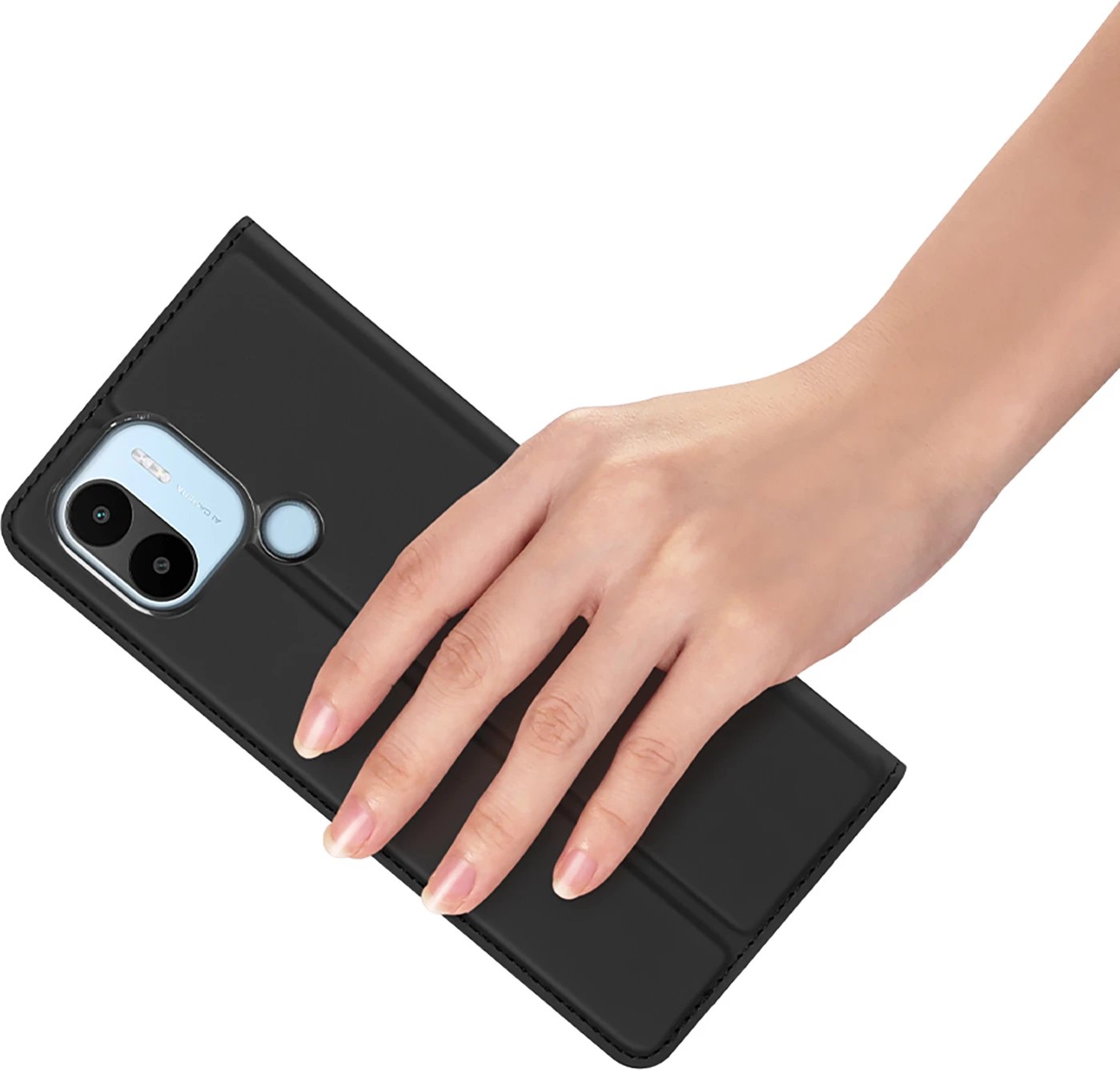 Mbështjellës Dux Ducis Skin Pro për Xiaomi Redmi A1+, me kapak, xhep kartelash dhe stand, e zezë Mbështjellës Dux Ducis Skin Pro për Xiaomi Redmi A1+, me kapak, xhep kartelash dhe stand, e zezë