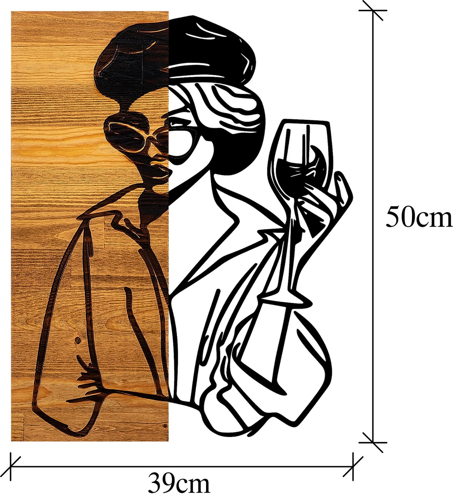 Aksesor dekorativ për mur, dru dhe metal, Wallity, grua 2