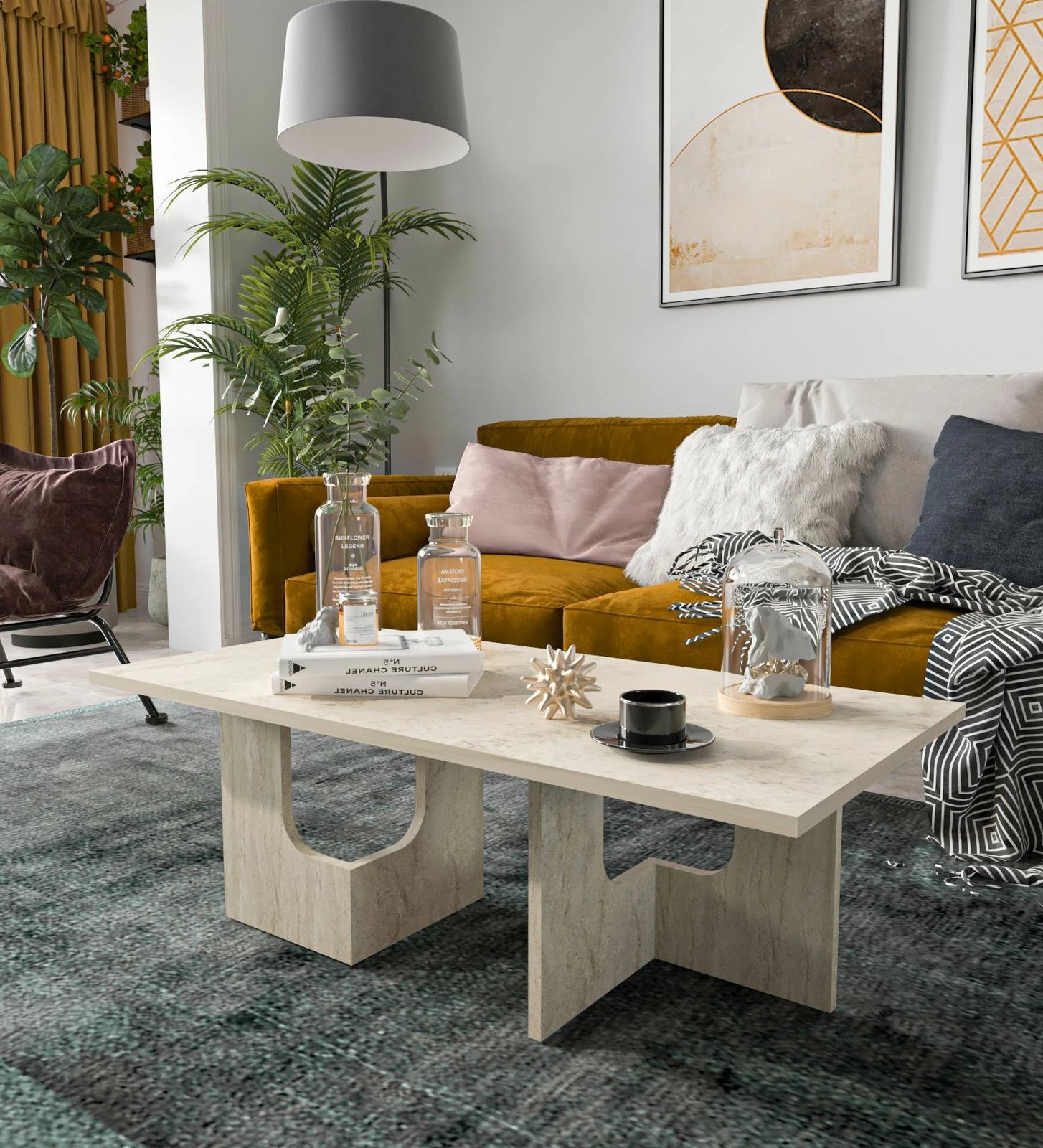 Tavolinë kafeje Skye Decor, ngjyrë travertine, Terni