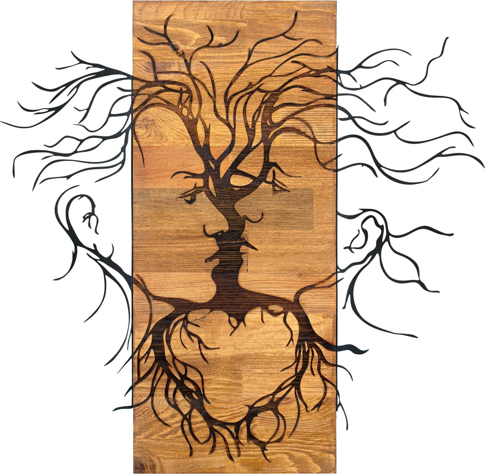 Aksesor dekorativ muri prej druri dhe metali, Wallity, Old Love, ngjyrë e zezë dhe arre, 60x57.5cm