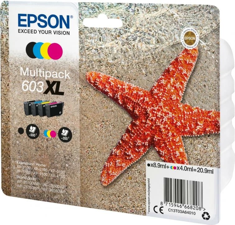Kartush boje, Epson 603XL Multipack C13T03A64010, total 20.9 ml, black + cyan + magenta + yellow, multipak