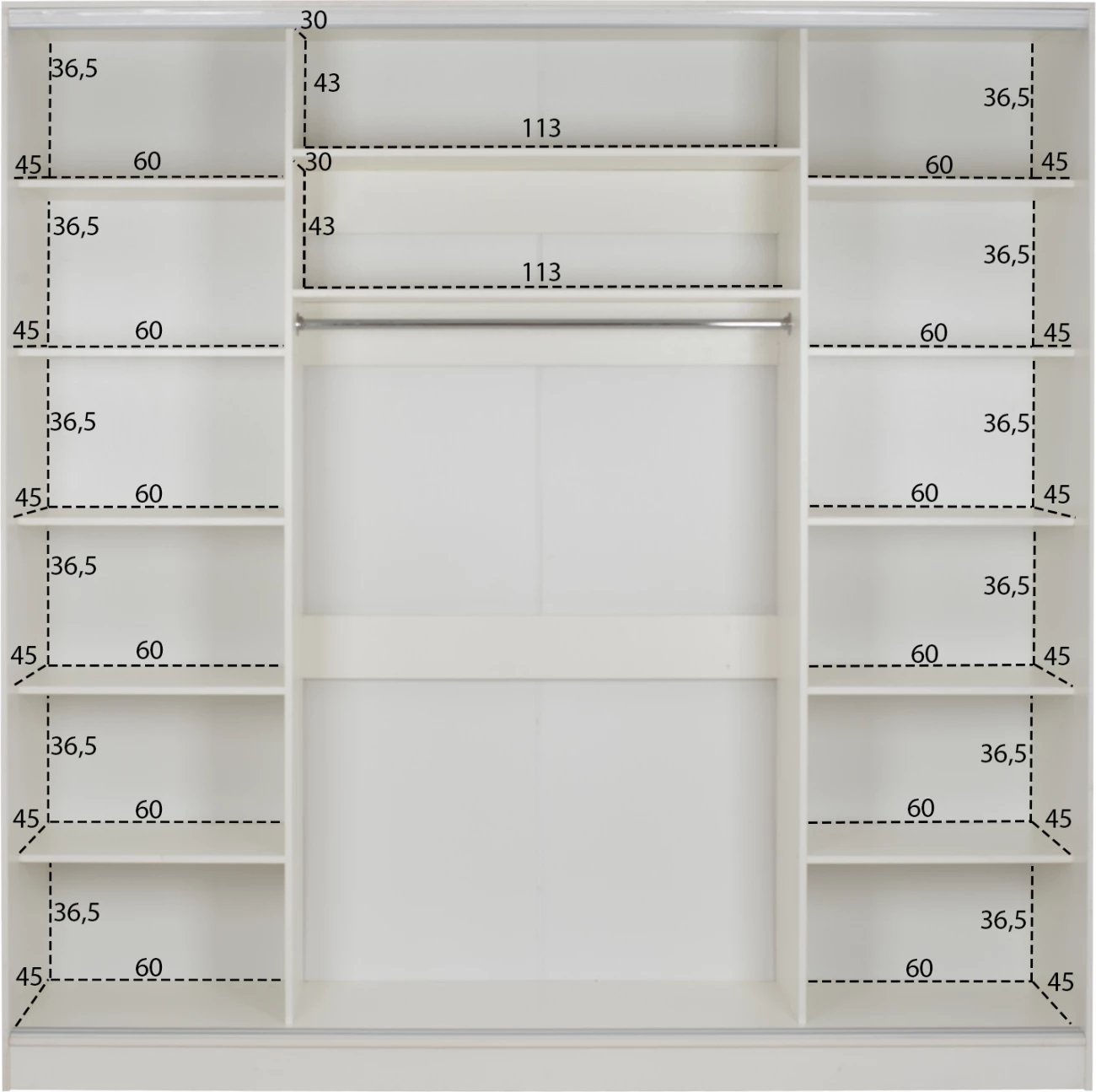 Dollap rrëshqitës me 3 dyer, ngjyrë e bardhë, FH2462.03, 240x60x240 cm