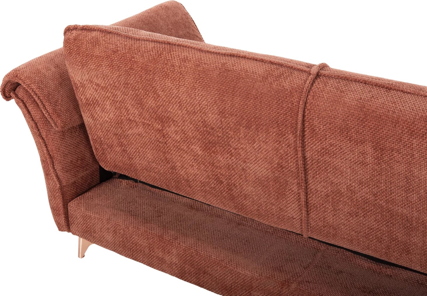 Divan qoshe i kthyeshëm MAILO FH6071.04, pëlhurë portokalli, këmbë metalike, 300x150x80H cm