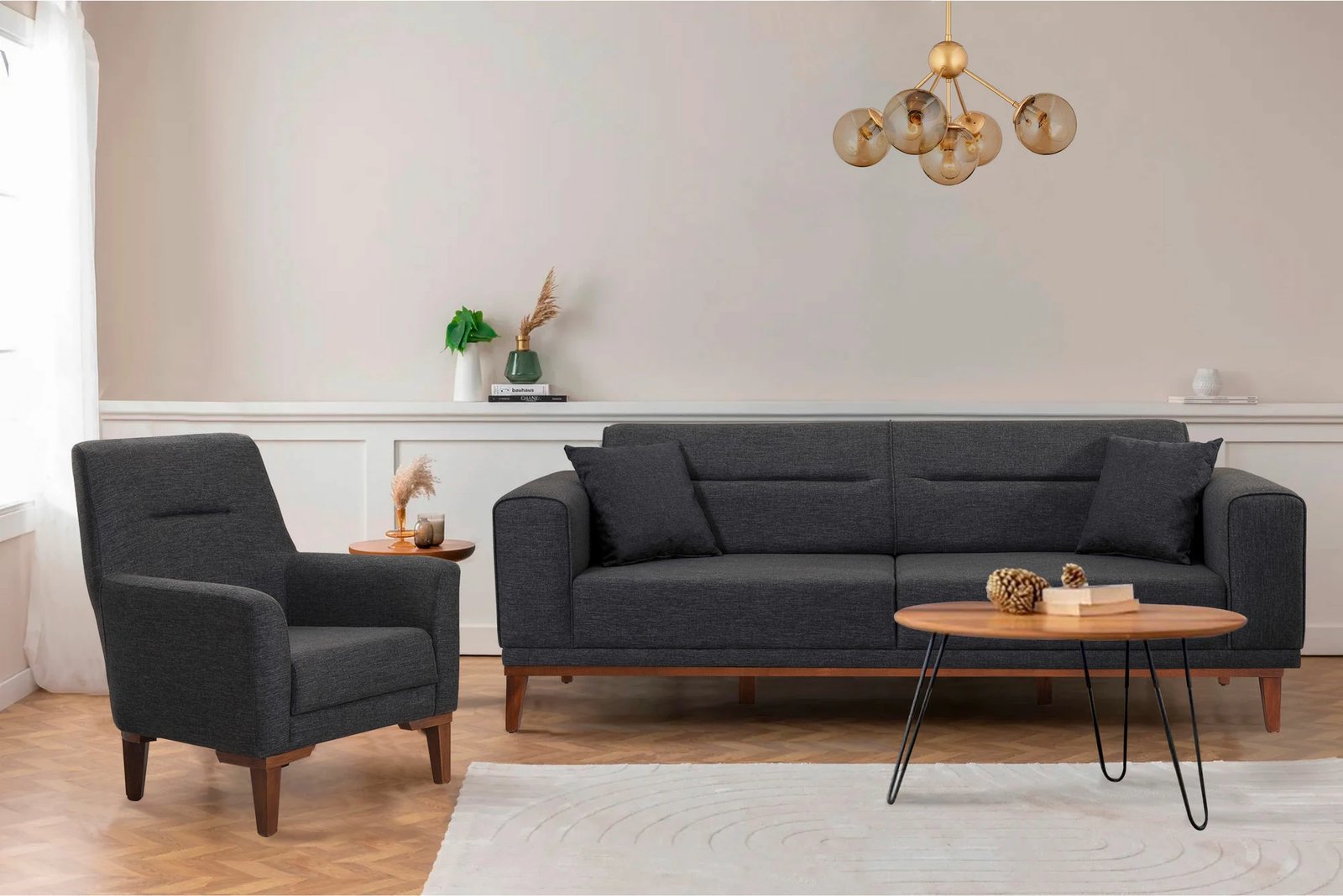 Set divani-krevat me karrige, ngjyrë antracit, LİONES-TKM1-1053