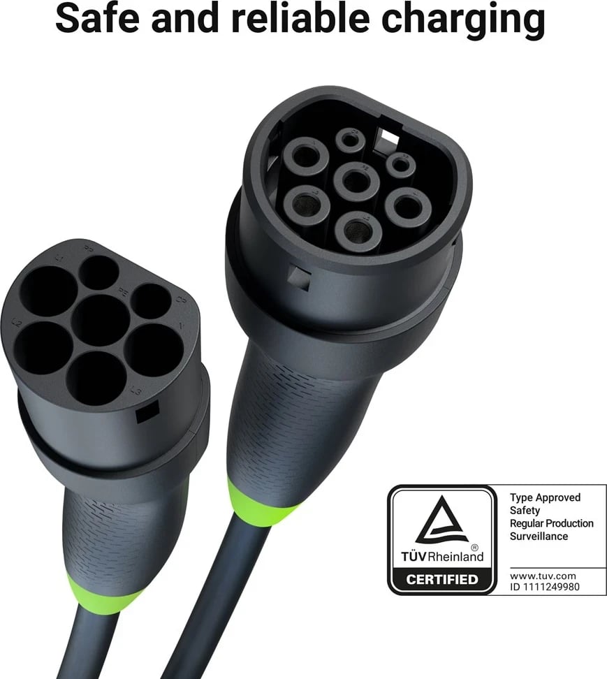 Kabëll për mbushje të veturave elektrike Green Cell EVKABGC02, 7 m, i zi