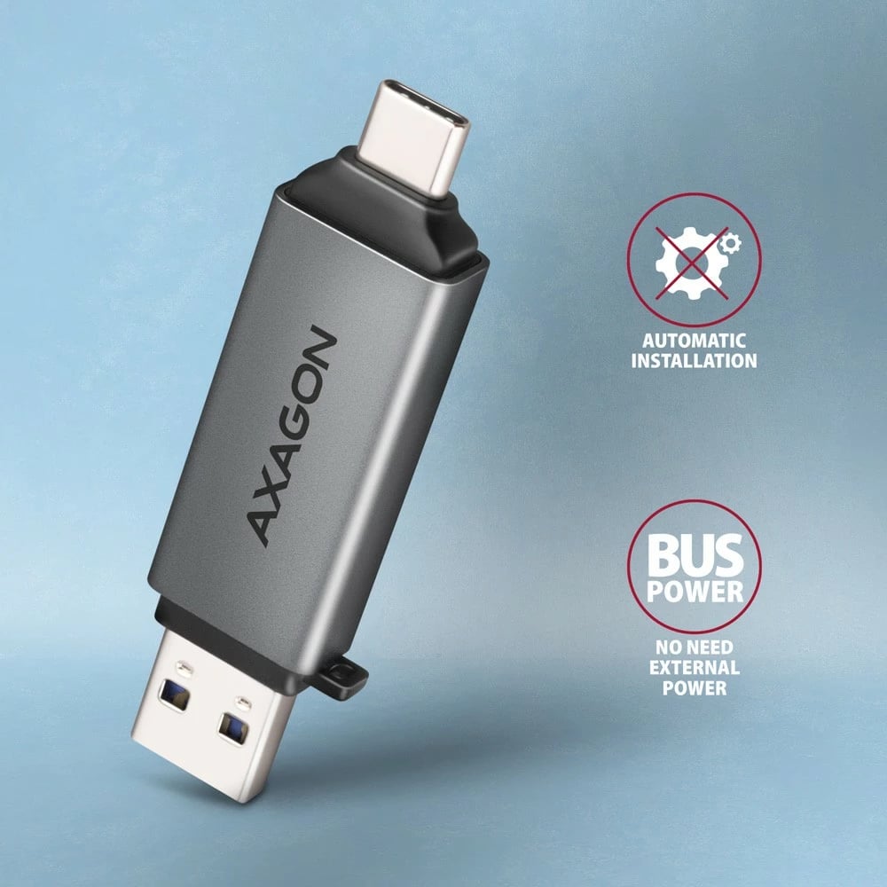 Lexues kartelash AXAGON CRE-DAC, USB 3.2 Gen 1, Type-C + Type-A, Gri