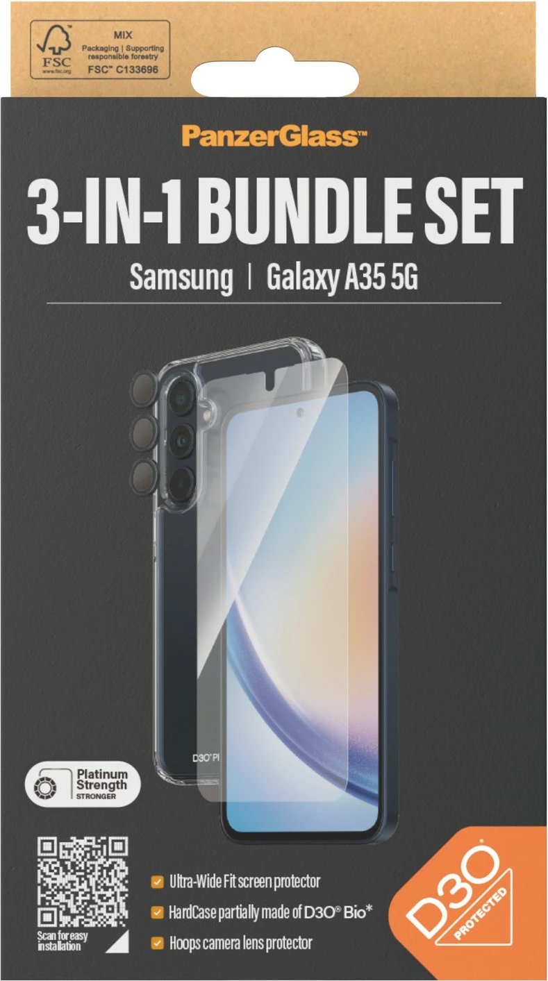 Mbështjellës PanzerGlass 3-in-1 për Samsung Galaxy A35 5G, transparent