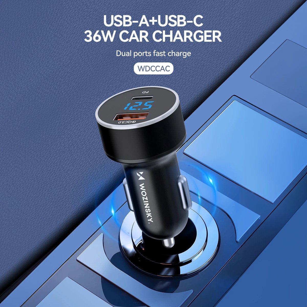 Karikues veture Wozinsky WDCCAC, 36W, 2 porta USB-C/USB-A, i zi