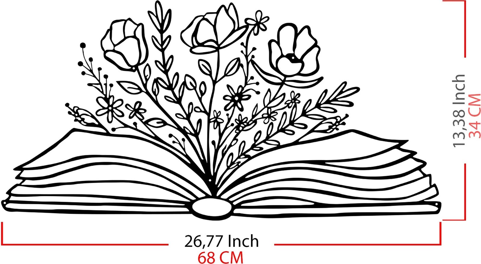 Aksesor dekorativ metalik për mur, lule Culture, Wallity, ngjyrë e zezë, 68x34cm