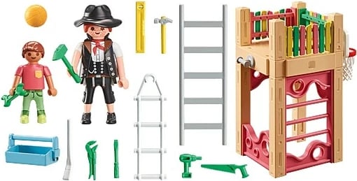 Set figurash Playmobil My Life 71475, marangozja dhe djali me kosh basketbolli, 58 pjesë