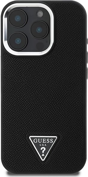 Mbështjellës Guess Grained Triangle MagSafe për iPhone 16 Pro, zi
