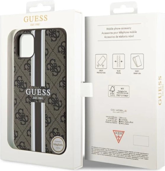 Mbështjellës Guess GUHMN61P4RPSW për iPhone 11/XR, 4G Printed Stripes MagSafe, Kafe