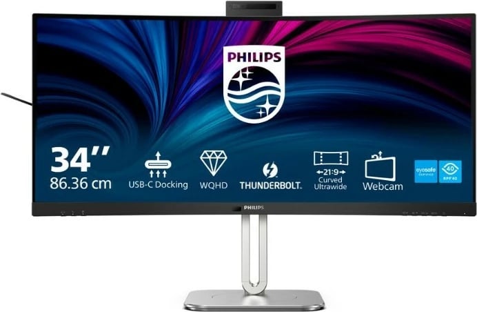 Monitor Philips 34B2U6603CH, 34 inç, VA, 3440x1440, Thunderbolt 4, i zi/argjendtë